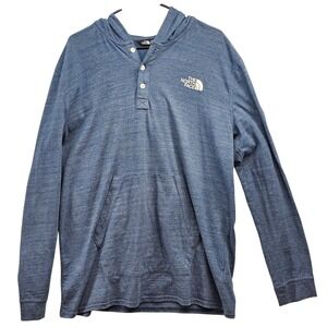 The North Face Mens Blue Heathered Henley Hoodie Long Sleeve XL Regular Logo